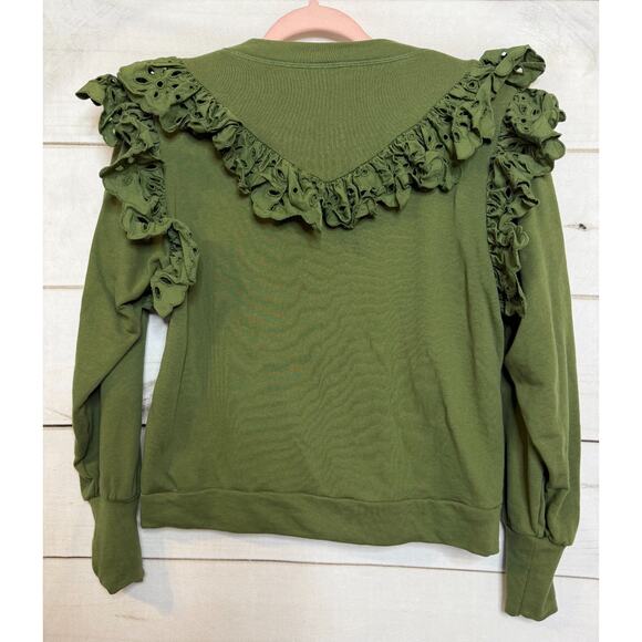 Crosby by Mollie Burch Size SM Army Green Ruffled Pullover Sweatshirt - Picture 2 of 6